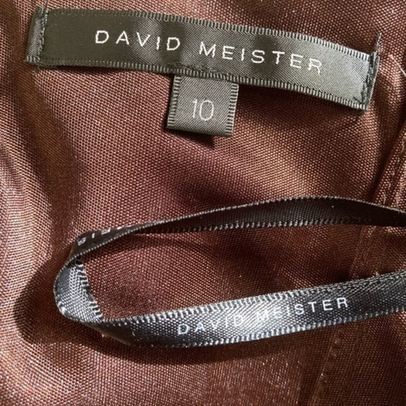 David Meister Brown Beaded Heavy Satin Cocktail Dress Size 10 - Picture 4 of 7